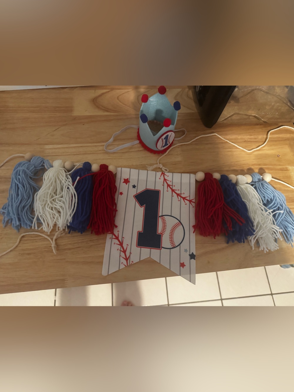 1st Birthday - Baseball Theme Highchair Garland & Crown